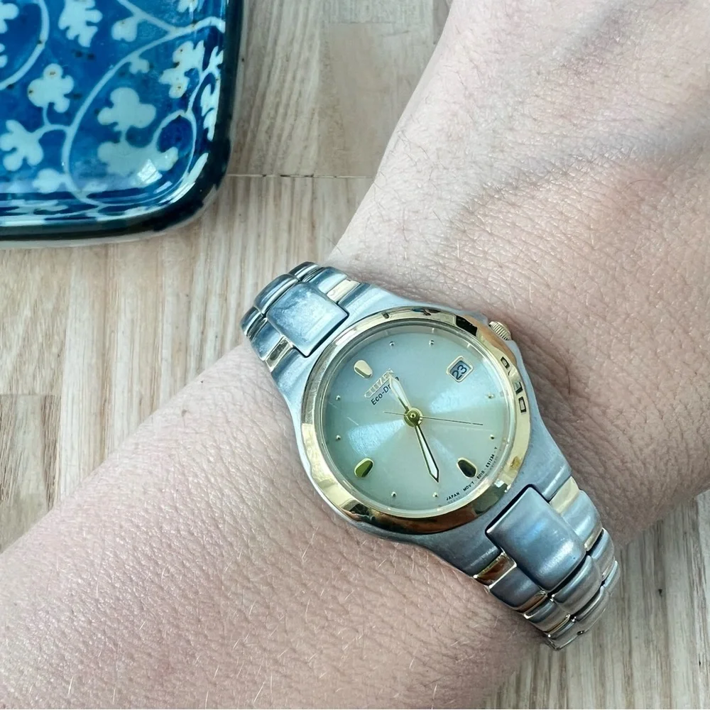 Citizen eco-drive ladies round two-tone bracelet solar dress watch